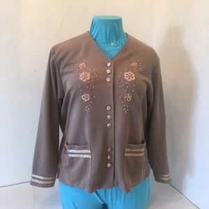 Fashion Bug Brown Sweater With Flowers 2X